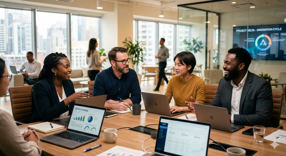 Team collaborating on AI strategy