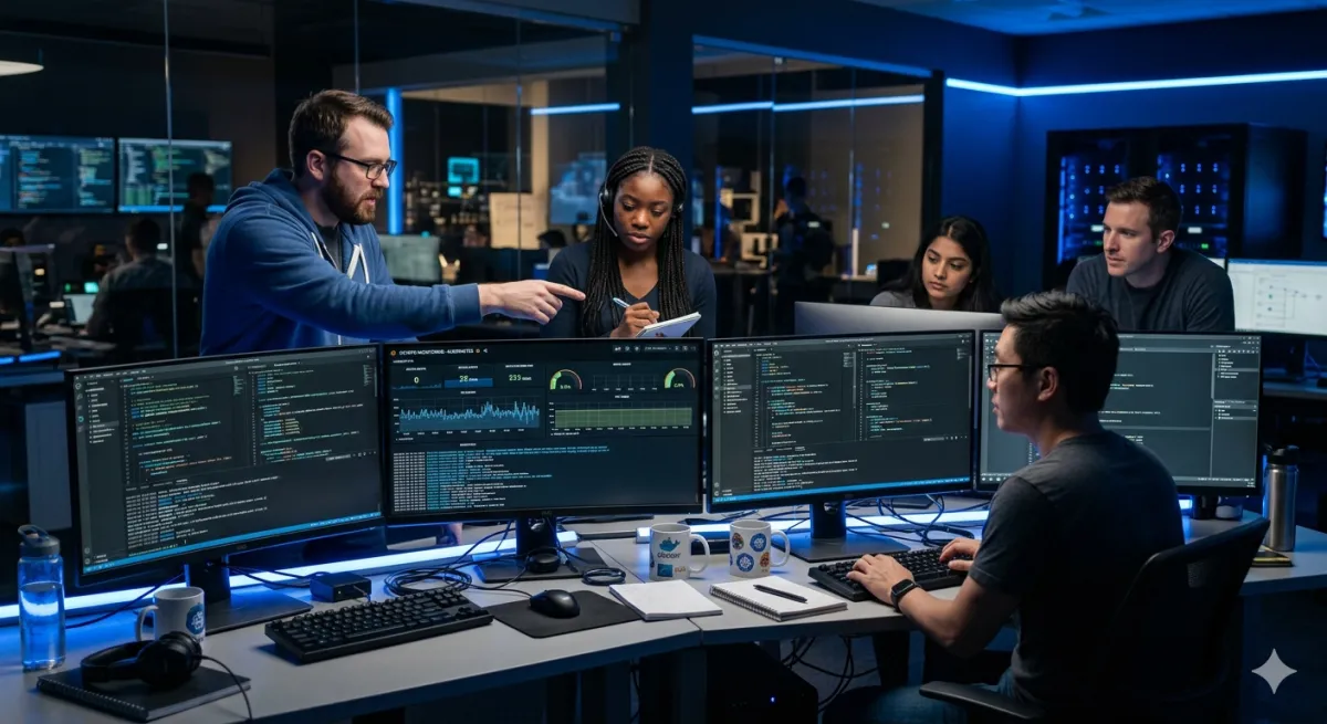 Tech team working with AI systems
